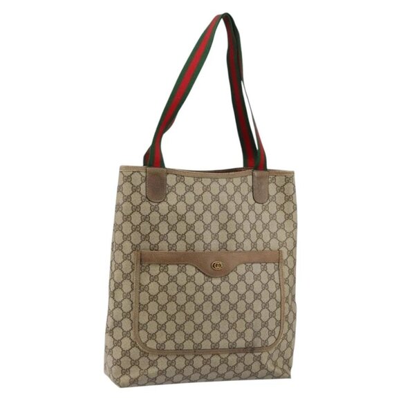 GUCCI GG Supreme Web Sherry Line Tote Bag PVC Beige - Picture 1 of 16